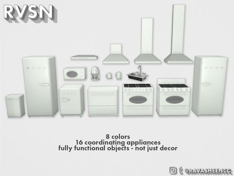 RAVASHEEN's SMEGlish Retro Kitchen Appliances - Large Retro Kitchen Appliances, Sims 4 Kitchen, Sims 4 Cc Kids Clothing, Retro Appliances, The Sims 4 Pc, Sims 4 Expansions, Sims 4 Cc Folder, Casas The Sims 4, Sims 4 Characters