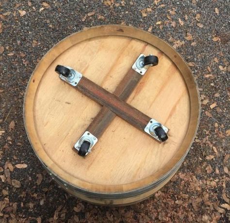 Planter On Wheels, Wine Barrel Planter, Barrel Ideas, Diy Construction, Wine Barrel Furniture, Tree Furniture, Barrel Planter, Barrel Furniture, Wine Bottle Art