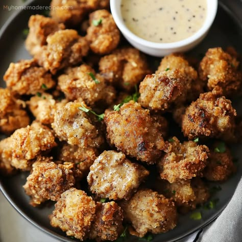 Chicken Fried Steak Bites Recipe | Crispy Comfort Food - My Home Made Recipe Country Fried Steak Bites, Cube Steak Bites Recipes, Chicken Fried Steak Bites With Gravy, Cubed Steak Bites, Crispy Steak Bites, Deep Fried Steak Bites, Breaded Steak Bites, What To Do With Cube Steak, Chicken Fried Steak Bites