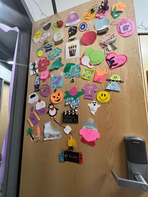 Door Dorm Decorations, Door Deck Ideas Dorm, Ra Door Ideas, Ra Door Decs College, Door Dec Ideas, Dorm Door Decor, Dorm Door Signs, Door Decs Ra, Hall Themes