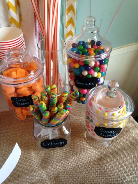 Circus / candy / jars  / carnival / party / babys 1st birthday / circus peanuts / paper buttons / twist lollipops / bubblegum / pixie sticks Vintage Circus Birthday Party, Circus Birthday Party Ideas, Vintage Circus Photos, Circus Peanuts, Peanuts Party, Pixie Sticks, Circus Birthday Party, Circus Birthday, Party Recipes