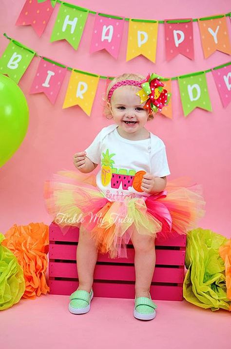 TWOtti Frutti Birthday Outfit-Tutti Frutti Birthday Fruit Photography Ideas, Fruity Party, Luau Party Food, Twotti Fruity, Tutti Frutti Birthday Party, Tutti Frutti Party, Fruit Birthday Party, 2nd Birthday Party For Girl, Pineapple Birthday