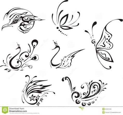 Stylized Butterflies and Birds Stock Vector - Illustration of flower, butterfly: 25351045 General Tattoo, Animal Nail Designs, Black And White Vector, Lily Tattoo, Bird Poster, Free Motion Embroidery, Butterfly Graphic, Butterfly Drawing, Doodle Designs