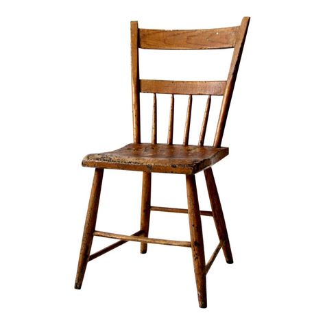 This is an antique primitive farmhouse chair circa late 19th century.  The wooden chair features a plank seat with half spindle splayed back. Beautiful natural tone to the wood with dark brown accents. Rustic Wood Chair, Old Wood Chair, Vintage Wooden Chair, Experimental Animation, Farmhouse Chair, Antique Wooden Chairs, Bookshelf Chair, Mismatched Dining Chairs, Antique Dining Chairs