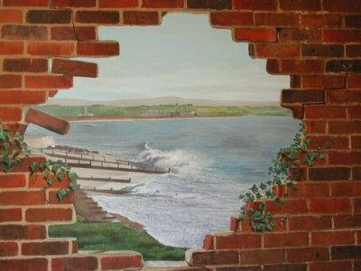 cook mural idea for brick walls Mural For Art Studio, Brick Mural Ideas, Hole In Wall Painting, Hole In Brick Wall, Brick Wall Mural Painted, Murals On Brick Walls, Brick Wall Mural Outdoor, Backyard Wall Painting Ideas, Mural On Brick Wall