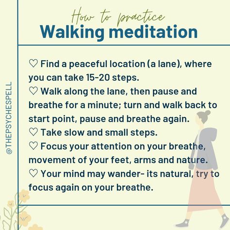 Psychology Charts, Mindful Walking, Health Consultant, Mindful Quotes, Practice Meditation, Soul Therapy, Relaxation Tips, Movement Meditation, Walking Meditation