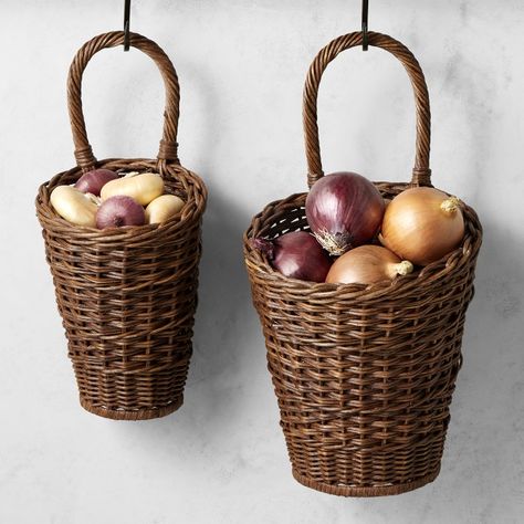 Onion Basket - Set of 2 | Garden Tools | Williams Sonoma Onion Basket, Storing Onions, Tools Tattoo, Tattoo Garden, Potato Storage, Traditional Baskets, Table Setting Inspiration, Kids Pottery, Garden Tool Set