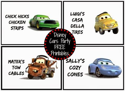 Disney Cars Birthday Party Food Ideas FREE Printables Cars Birthday Party Food, Disney Party Foods, Cars Birthday Party Ideas, Disney Cars Birthday Party, Birthday Party Food Ideas, Pixar Cars Birthday, Cars (disney) Party, Cars Birthday Party, Disney Cars Party