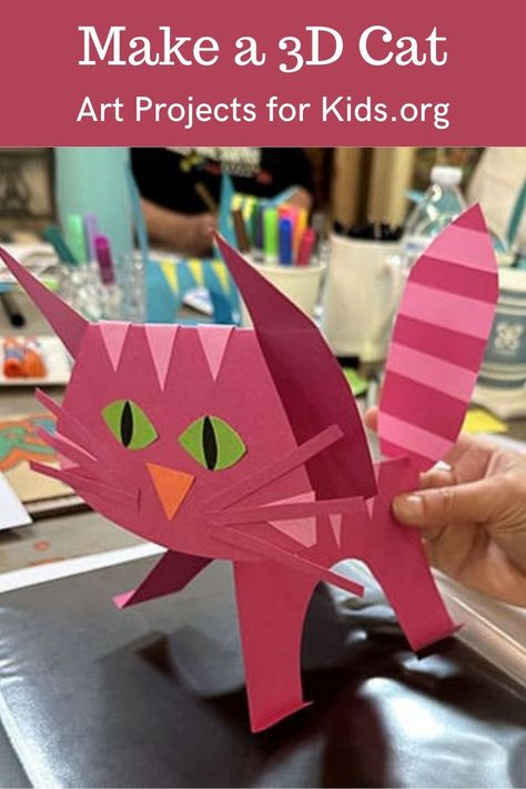 Learn how to make a 3D paper cat and add a little lesson in sculpture too!  Learning how to make a 3D paper cat needn’t be a tricky thing to do.   This paper craft pattern and directions have been polished over many years to make this an easy project for all ages. 3d Art For Kindergarten, 3d Cat Craft, Cat Art Projects For Kids, Van Gogh Coloring, Collaborative Mural, 3d Art Projects, Paper Cat, Art Retreats, Art Projects For Kids