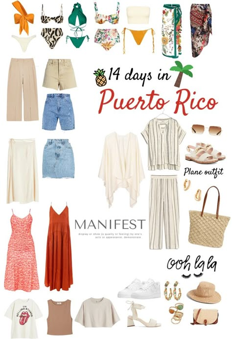 Puertorico packing list guide two weeks Old San Juan Outfit, Puerto Rico Vacay Outfits, What To Pack For Puerto Rico Vacation, Puerto Rico Outfits Women, Puerto Rico Vacation Outfits Fashion, Puerto Rican Parade Outfit, Puerto Rico Clothes, Pr Vacation Outfits, Trip To Puerto Rico Outfits