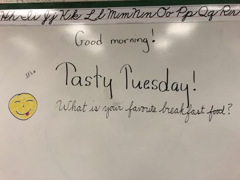 Tasty Tuesday... What is your favorite breakfast food? Tuesday Theme Days, Tuesday Question Of The Day, Tuesday Morning Message, Tuesday Journal, Whiteboard Prompts, Whiteboard Questions, Food Morning, Whiteboard Messages, Daily Questions