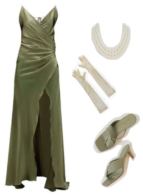 Green Dress Silver Accessories, Formal Short Dresses Classy, Evelyn Hugo Dress, Aesthetic Prom Dress, Green Dress Outfit, Evelyn Hugo, Gala Outfit, 70s Outfits, Glam Outfit