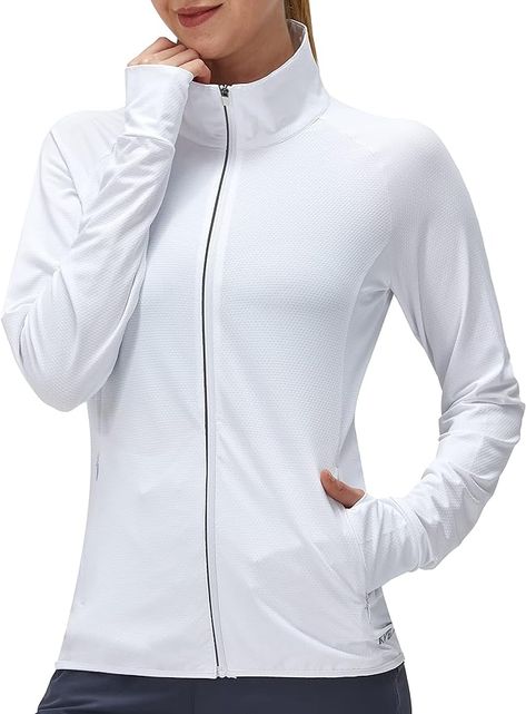 Amazon.com: Women's UPF 50+ UV Sun Protection Clothing Long Sleeve Athletic Hiking Shirts Lightweight SPF Zip Up Outdoor Jacket (White,L) : Clothing, Shoes & Jewelry Outdoor Clothes, Sun Shirt, Active Jacket, Hiking Shirts, Outdoor Jacket, Summer Jacket, Beach Shirts, Outdoor Outfit, Upf 50