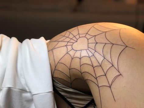 Spider Web Tattoo Thigh, Spider Web Hip Tattoo, Glutes Tattoo For Women, Spider Web Sleeve Tattoo, Tattoos On Buttcheek For Women, Spider Thigh Tattoo, Baddie Tats Hip, Under The Buttcheek Tattoo, Tattoo On Bum For Women