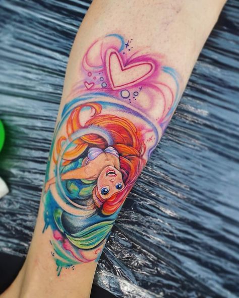 Disney Tattoos Ariel, Ariel Artwork, Tattoos Disney, Ariel Tattoo, Disney Inspired Tattoos, Hulk Tattoo, Little Mermaid Tattoo, Small Watercolor Tattoo, Cute Owl Tattoo