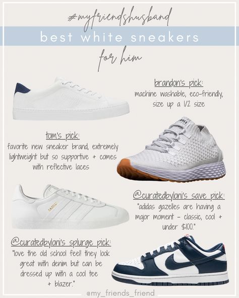 shop our husband + @curatedbyloni’s picks! sneakers//style inspo//white sneakers//shoe crush//mens style//modern man//cool dads//ootd//men who shop//summer style//fashion inspo Mens White Sneakers, Best White Sneakers, White Sneakers Outfit, White Sneakers Men, White Shoes Sneakers, Summer Sneakers, Ootd Men, Mens Style, Sneaker Brands