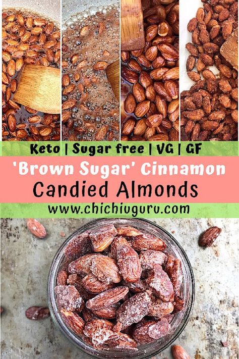 Sugar free Candied Almonds - Low Carb Health Club Low Carb Candied Almonds, Toffee Almonds Recipe, Keto Candied Almonds, Keto Almonds, Candied Almonds Recipe, No Carb Food List, Almonds Recipe, Scd Recipes, Cinnamon Candy