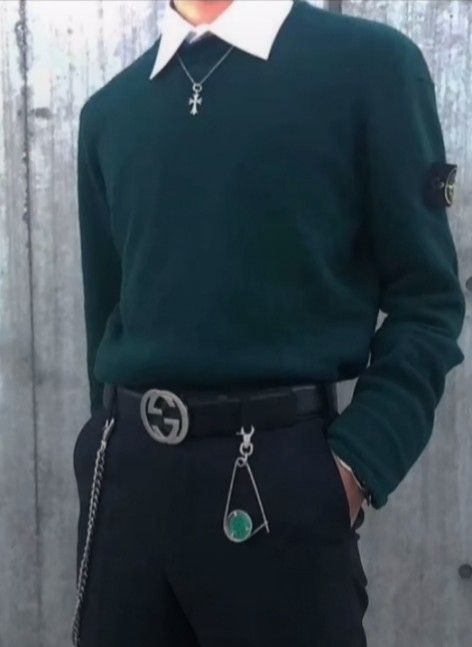 Male Slytherin Outfit, Dark Green Aesthetic Clothes Men, Loki Inspired Outfit Men, Dark Green Clothing Aesthetic, Green Aesthetic Fashion Men, Slytherin Fashion Men, Green Prince Aesthetic, Green Dark Academia Outfit Men, Ravenclaw Aesthetic Outfit Male