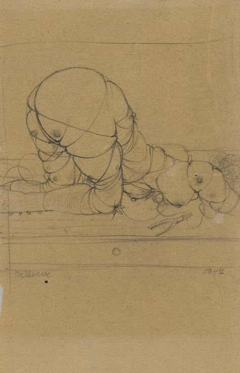 bellmer, hans femme ficelée - ||| other ||| sotheby's pf1906lotb43pcen Old Anatomy Drawings, Hans Bellmer Drawing, Hans Bellmer, Sketchbook Inspo, 19th Century Paintings, French Collection, Dark Arts, Concept Clothing, Anatomy Drawing