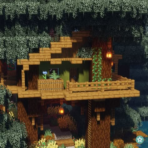 Treehouse In Minecraft, Minecraft Cottage House, Minecraft Treehouses, Minecraft Tree, Minecraft Garden, Minecraft Aesthetic, Minecraft Structures, Building A Treehouse, Bangunan Minecraft