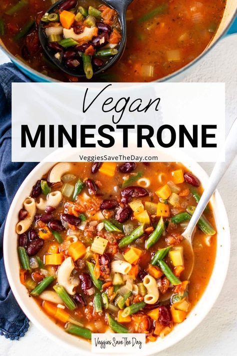 Vegan Minestrone Soup is loaded with fresh vegetables, beans, and pasta for a 30-minute, one-pot, complete and satisfying meal. It's easy to customize with whatever ingredients you have on hand. Vegetarian Minestrone Soup Recipe, Canning Vegan Soup Recipes, Vegan Minestrone Soup Recipe, Vegan Soup Recipes Plant Based, Instant Pot Vegan Soup, Vegan Instant Pot Soup, Vegan Soup Instant Pot, Vegetarian Italian Soup, Vegetarian Soup Recipes Healthy