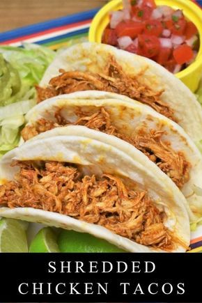 These shredded chicken tacos will give you a new, delicious way to make chicken and shake up taco night all in one easy recipe. Chicken breasts are cooked in a flavorful tomato sauce, then shredded and added back to the sauce until they soak it all up. Dress up the tacos with your favorite toppings and enjoy! #shreddedchickentacos #chickentacos via @cook2eatwell Chicken For Tacos Shredded, Chicken Tacos On Stove Top, Shredded Chicken Seasoning Recipes, How To Season Chicken For Tacos, How To Cook Chicken For Tacos, Chicken Taco With Rotisserie Chicken, Chicken Tacos With Corn Tortillas, Sauce For Shredded Chicken, Rotisserie Chicken Taco Recipes