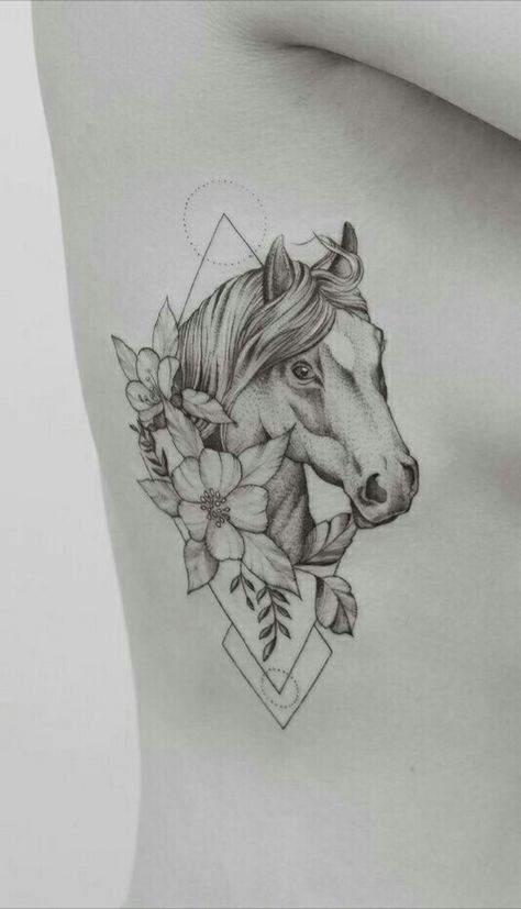 Horse Tattoo Thigh Design, Horse Portrait Tattoo With Flowers, Horses And Flowers Tattoo, Horse Tattoo Ideas For Women Arm, Horse And Flower Tattoo, Horse Memorial Tattoo, Horse Tattoo Ideas For Women, Silouette Tattoo, Horse Tattoo Design