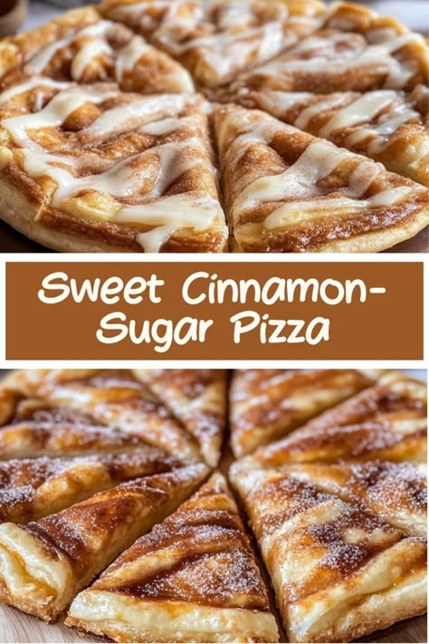 Craving a quick and delicious dessert? This Cinnamon-Sugar Pizza made with Crescent Rolls is a sweet, buttery treat that’s perfect for any occasion! Made with flaky crescent roll dough, cinnamon, and sugar, this dessert pizza is easy to bake and even easier to enjoy. Ideal for brunch, dessert, or a fun family treat. 🍕✨ Christmas Pizzas, Cinnamon Roll Pizza, Dessert Pizza Recipe Easy, Cinnamon Sugar Pizza, Easy Dessert Pizza, Pillsbury Pizza Dough, Crescent Pizza, Dessert Cinnamon, Pillsbury Pizza