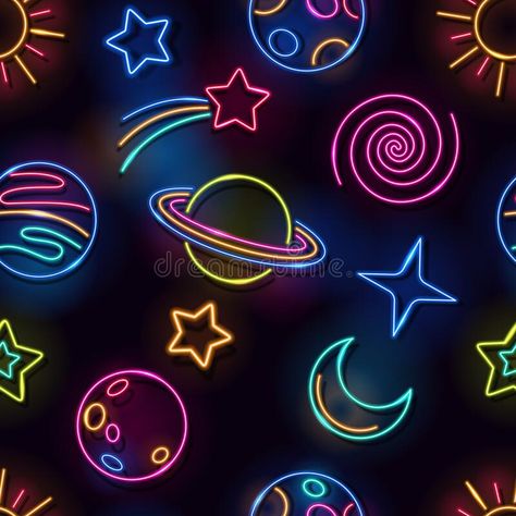 Stars On Black Background, Neon Art Painting, Neon Illustration, Neon Vector, Space Neon, Neon Stock, Neon Space, Neon Tattoo, Alien Party