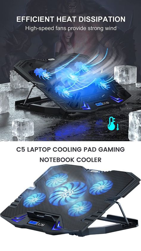 TopMate C5 Laptop Cooling Pad Gaming Notebook Cooler, Laptop Fan Cooling Stand Adjustable Height with 5 Quiet Fans Blue LED Light, Computer Chill Mat with LCD Controller, for 10-15.6 Inch Laptops Laptop Fan, Gaming Notebook, Cooling Pad, Laptop Cooler, Laptop Cooling Pad, Blue Led Lights, Background Images Hd, Gaming Laptop, Laptop Stand