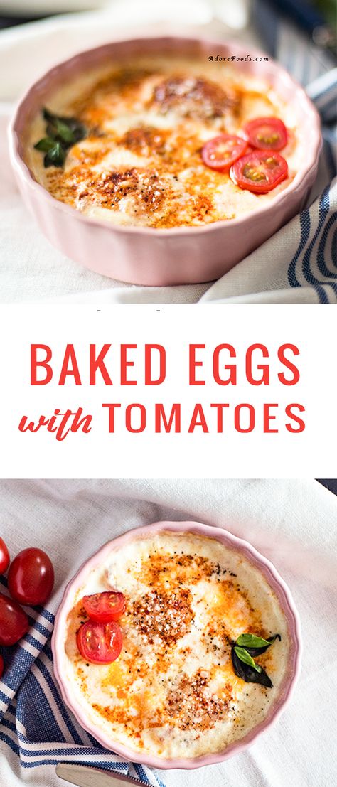 Ramekin Baked Eggs, Healthy Ramekin Breakfast, Egg Bake For One, Baked Egg Ramekin, Italian Baked Eggs In Ramekins, Ramekin Egg Bake, Egg Bake In Ramekin, Egg Ramekins Breakfast, Mini Egg Bake