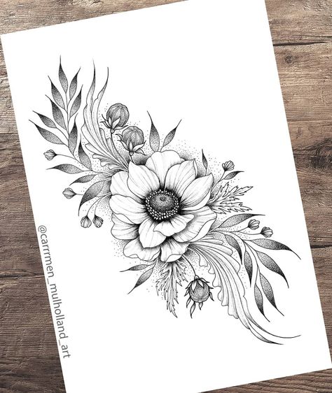 Anemone Tattoo, Botanical Tattoo Design, Floral Tattoo Shoulder, Tattoo Flowers, Jesus Drawings, Flower Sleeve, Flower Tattoo Sleeve, Botanical Tattoo, Flowers Tattoo