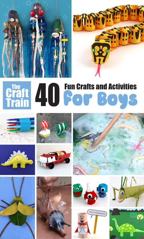 40 fun crafts for boys! Stuff that appeals to boy interests like dinosaurs, vehicles, slimy muck, insects, reptiles, monsters and more #boycrafts #kidscrafts #craftsforkids #craftsforboys #funkidscrafts #creativefun #fortheboys Crafts Boys Will Like, Spring Crafts For Boys, Boys Arts And Crafts, Craft For Boys 8-10, Boys Crafts For Kids, Crafts For 8 Year Boys, Crafts For 7 Year Boys, Crafts For Teenage Boys, Boy Crafts For Kids