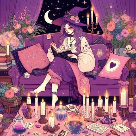 Kawaii Witch Aesthetic, Cosmic Witch Aesthetic, Witchy Background, Cute Witch Art, Wiccan Wallpaper, Witch Drawing, Beautiful Darkness, Fall Drawings, Witch Pictures