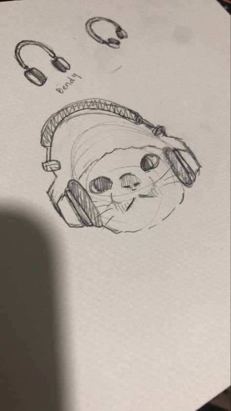 cat sketch sketchbook ideas bff : draw cats and headphones (i cant draw headphones 💔) Headphones On Head Drawing, Cat With Headphones Doodle, Drawings With Headphones, Paint Headphones Diy, Headphones Around Neck Drawing, Cat With Headphones Drawing, How To Draw Headphones, Draw Headphones, Headphones Doodle