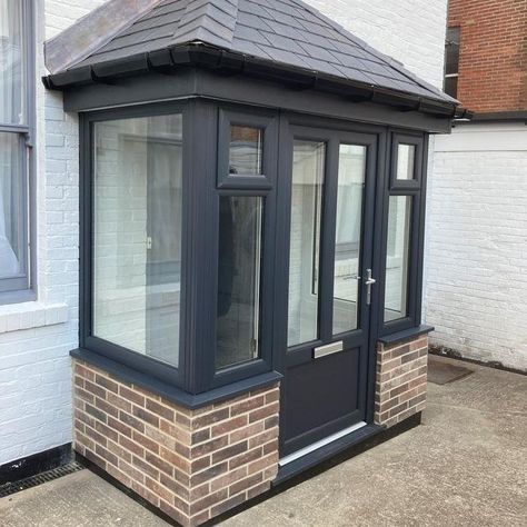 New Porch Ideas, Exterior Porch Design, Porch Glass Design, Glazed Porch Ideas Entrance, Small Porch Ideas Uk Outside, Enclosed Front Porch Ideas Uk, Front Conservatory Porches, Council House Porch Ideas, Small Porch Extension