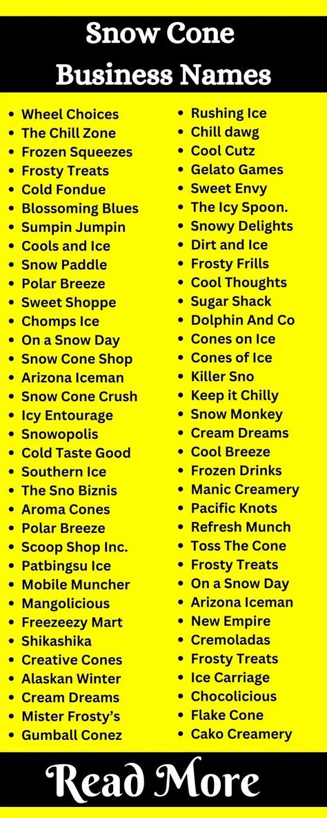 Snow Cone Business Names: 841+ Best Shaved Ice Business Name Ideas Shaved Ice Business Ideas, Ice Cream Business Names, Snow Cone Menu Ideas, Cool Wallpapers Dragon, Snow Cone Business Names, Snow Cone Truck, Snowcone Stand Ideas, How To Start A Shaved Ice Business, Snow Cone Stand Ideas Food Truck