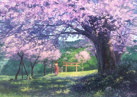 Sakura Tree, Art Videos Tutorials, Blossoms Art, Anime Backgrounds Wallpapers, Naruto Wallpaper, Anime Scenery Wallpaper, Fantasy Landscape, Scenery Wallpaper, Anime Background