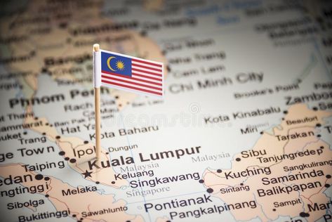 Malaysia marked with a flag on the map royalty free stock photos Flag Of Malaysia, Malaysia Map, Malaysia Flag, Indian Flag Wallpaper, The World Map, Taiping, Sibu, Kuching, Indian Flag