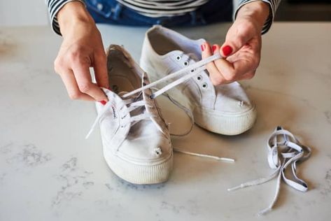 How to Clean Canvas Shoes | Kitchn Clean White Canvas Shoes, Cleaning White Canvas Shoes, Clean Canvas Shoes, Gratin Potatoes, Potatoes Recipes, White Canvas Shoes, Ambrosia Salad, Diy Cleaning Solution, Superga Shoes