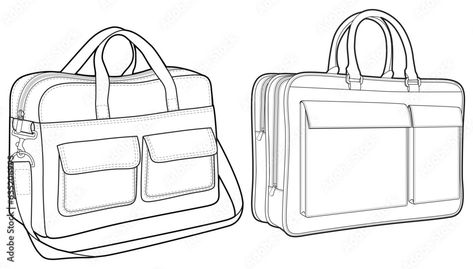 Set of holdall Briefcase bag flat sketch fashion illustration drawing template mock up, Zipper lock briefcase bag cad drawing. work briefcase bag flat sketch vector Stock Vector | Adobe Stock Bag Flat Sketch, Sketch Fashion Illustration, Fashion Illustration Drawing, Sketch Fashion, Drawing Template, Zipper Lock, Briefcase Bag, Flat Sketches, Office Bag