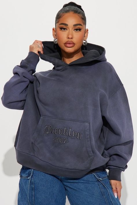 Available In Charcoal. Hoodie Long Sleeve Embroidered Front Kangaroo Pocket Stretch 100% Cotton Imported | Brooklyn Embroidered and Washed Hoodie in Charcoal size XL by Fashion Nova Fashion Nova Sweaters, Fashion Nova Hoodie, Charcoal Hoodie, Marvel Birthday, Washed Hoodie, Sneaker Heads, Artist Branding, Outfit Inspo Casual, Cute Outfits For School