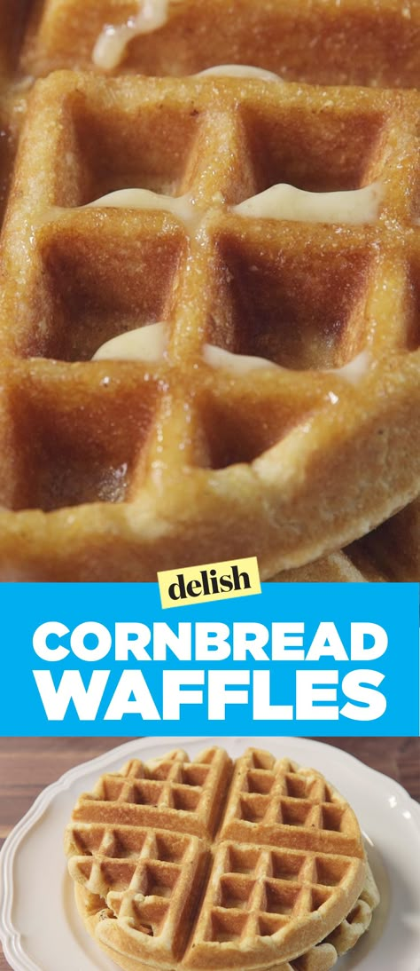 Chicken and waffles to a whole. New. LEVEL. Cornbread Waffles Recipe, Belgian Waffle Recipe, Easy Cornbread, Easy Cornbread Recipe, Cornbread Waffles, Waffle Iron Recipes, Cornbread Easy, Waffle Maker Recipes, Savory Waffles