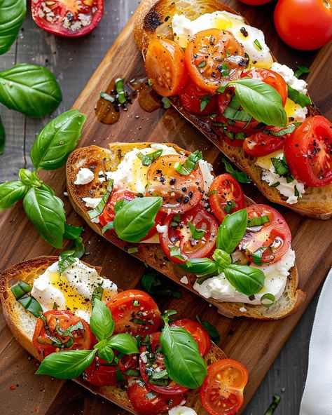 Burrata Bruschetta, Bruschetta Dip, Sandwich Melts, Easy Peach Crisp, Baked Olives, Peach Crisp Recipe, Brunch Desserts, Healthy Appetizer, Tomato Bruschetta