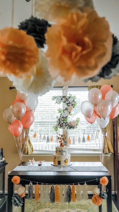 This was the set up for my niece's 2nd birthday. The number 2 is made out of cardboard and some plastic flowers stuck on it. Rest are all make with tissue paper. Birthday Decorations At Home, Old Decor, Birthday Decoration, Plastic Flowers, Diy Party Decorations, Number 2, Handmade Decorations, 2nd Birthday, Tissue Paper