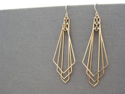 Art Deco Jewelry Earrings, Art Deco Jewelry Necklace, Modern Geometric Jewelry, Geometric Jewelry Design, Art Deco Jewelry Rings, Architectural Earrings, Minimalist Wedding Jewelry, Gold Art Deco Earrings, Bijoux Art Deco