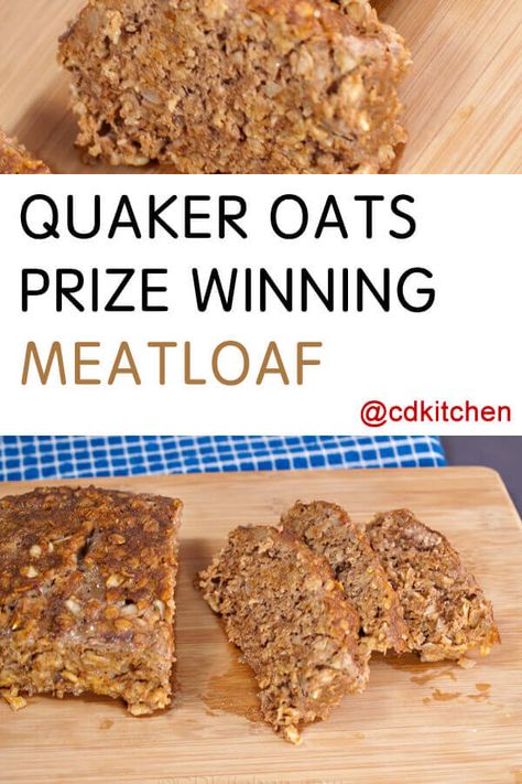 Quaker Oats Prize Winning Meatloaf - Made with ground beef, oats, onion, salt, black pepper, tomato juice, egg | CDKitchen.com Quaker Meatloaf, Meatloaf Oatmeal, Quaker Oats Meatloaf Recipe, Quaker Oats Meatloaf, Prize Winning Meatloaf, Quaker Oats Recipes, Meatloaf Oatmeal Recipe, Meatloaf With Oatmeal, Tomato Juice Recipes