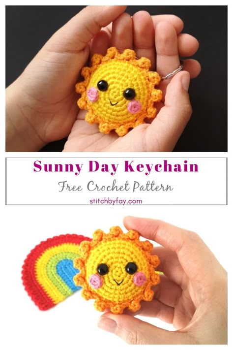 Amigurumi Sun Free Crochet Pattern Crochet Keyring Free Pattern, Crochet Kindness, Reversible Octopus, Easy Rose, Keychain Patterns, Crochet Keychains, Elegant Crochet, Keychain Pattern, Crochet Keychain Pattern