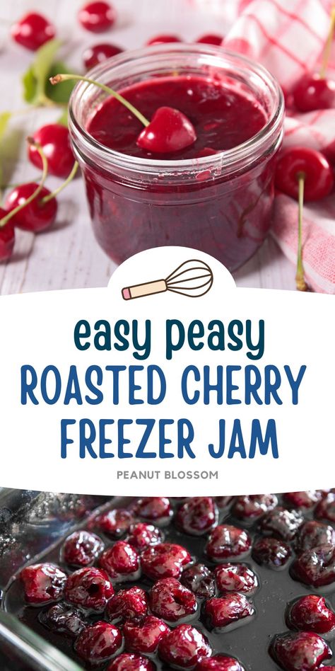 Cherry Freezer Jam Sour Cherry Freezer Jam Recipe, Cherry Freezer Jam Recipe, Fresh Cherry Desserts, Freeze Cherries, Freezable Food, Cherry Freezer Jam, Sweet Cherry Recipes, Cherry Ideas, Freezer Jams