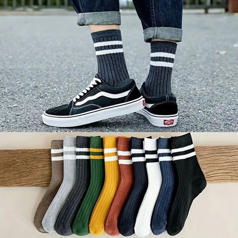 Womens Seasonal Striped Socks Only Sports Socks | Temu Winter Vintage, Men's Socks, Sport Style, Striped Socks, Calf Socks, Athletic Socks, Fun Fashion, Athletic Fashion, Cotton Socks